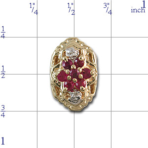 A3977 14K SLIDE WITH RUBY CLUSTER CENTER & 2 DIAMONDS 